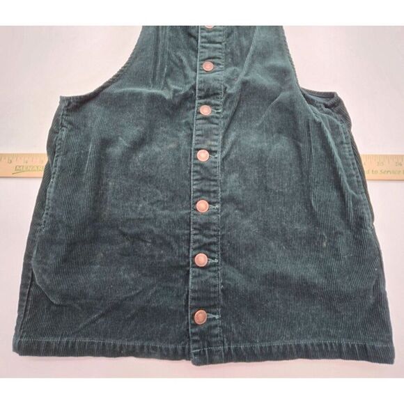 Dark Green Corduroy Button-Up Pinafore/ overall  Dress W Adjustable Straps - Picture 2 of 7